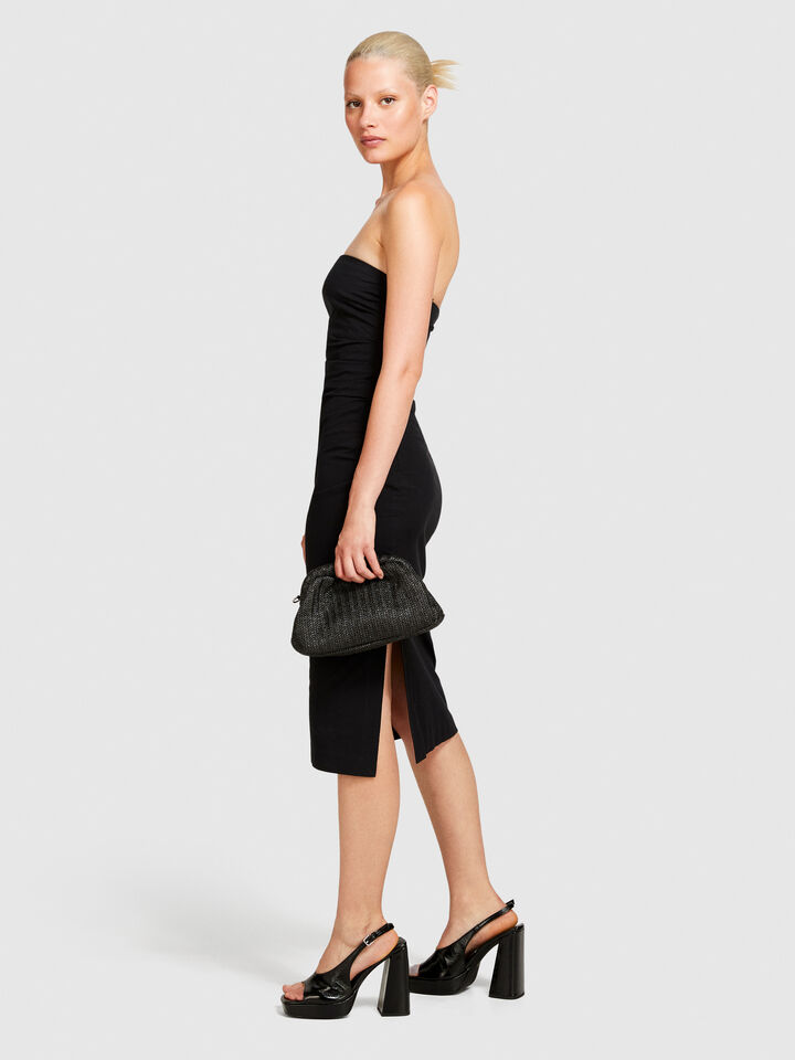Slim fit dress with rouching - women's midi dresses - Black | Sisley image number 2